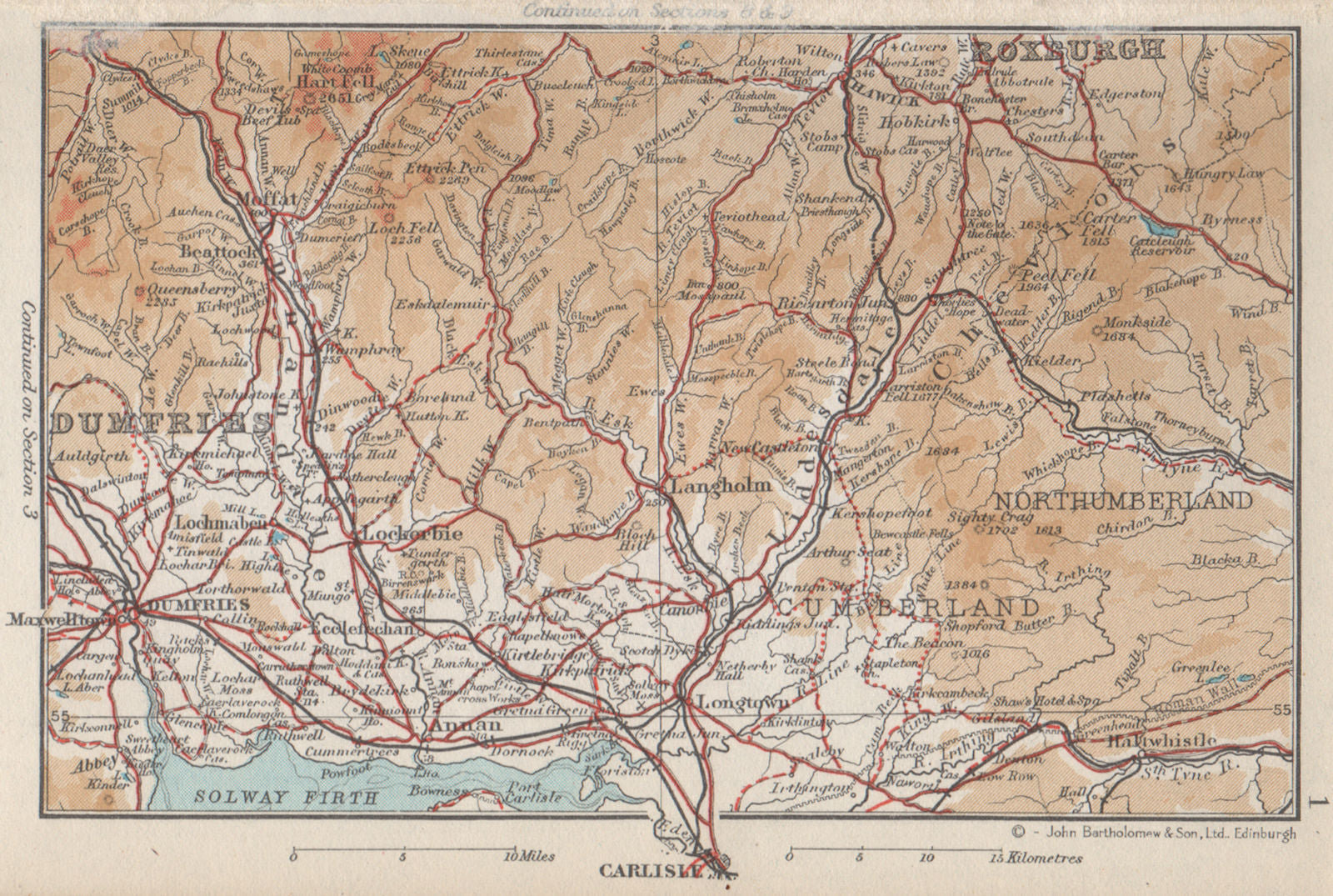 DUMFRIES & GALLOWAY. Vintage map plan. Cheviot Hills. Scotland Carlisle 1959